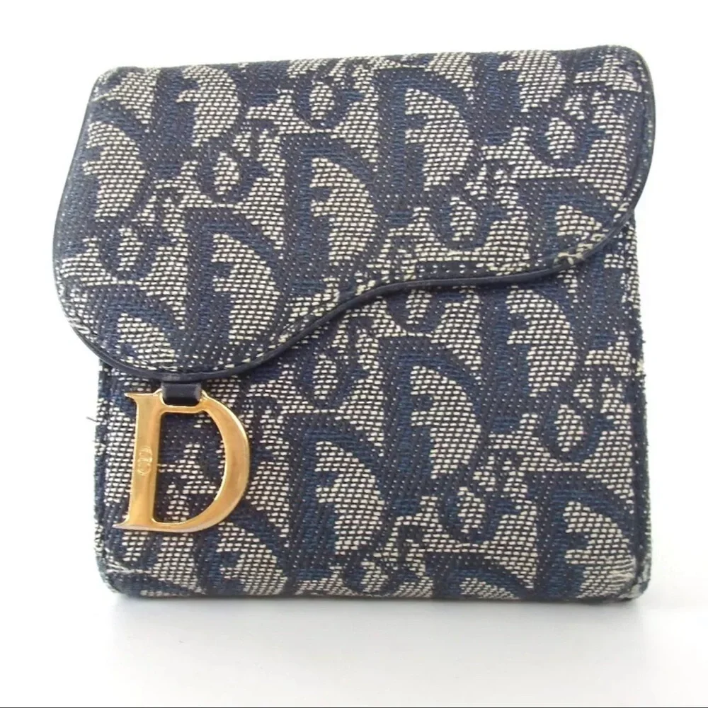 AUTH Christian Dior Trotter Wallet Navy Blue